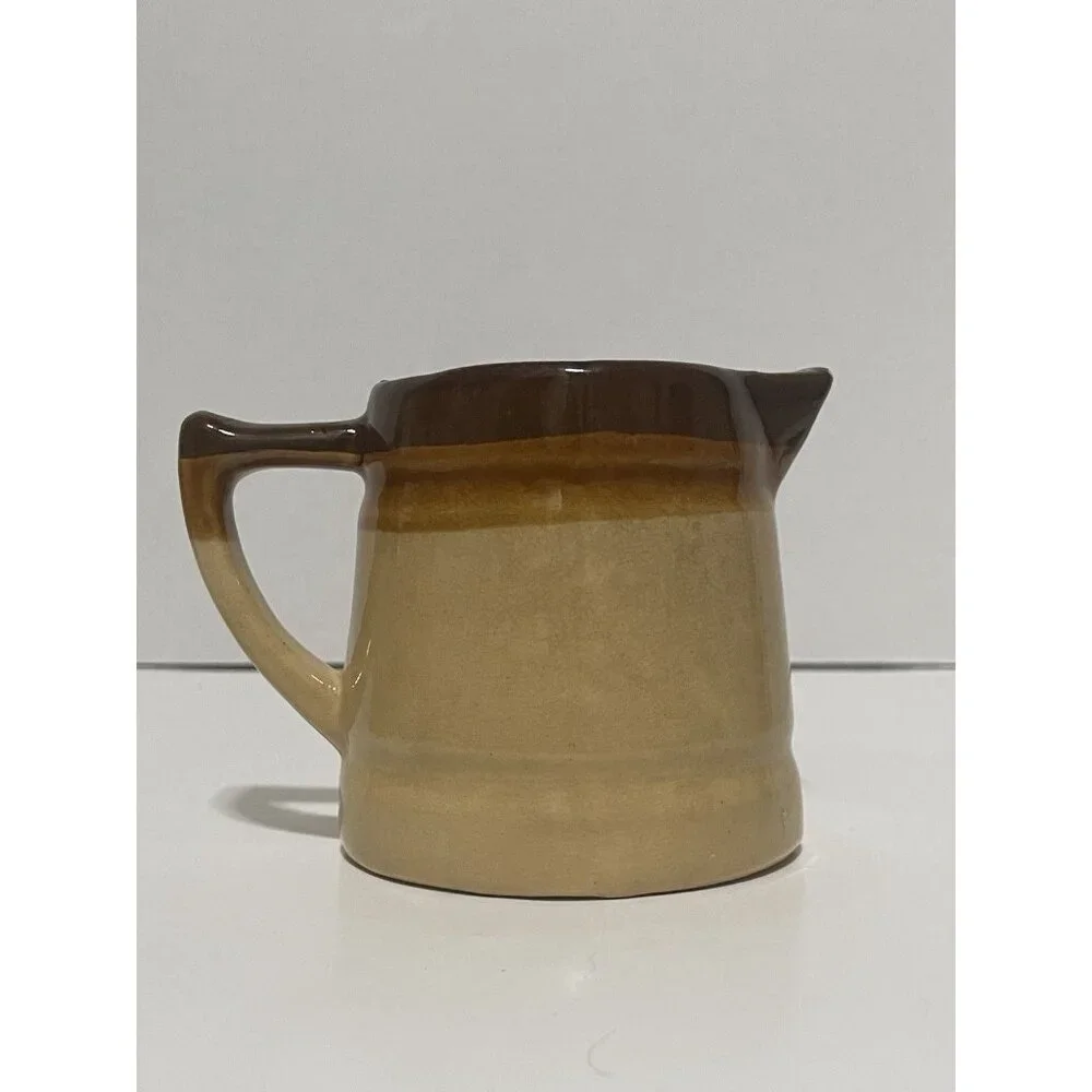Vintage Crock Measuring Cups Set of 3 Brown Tan Glazed Ceramic